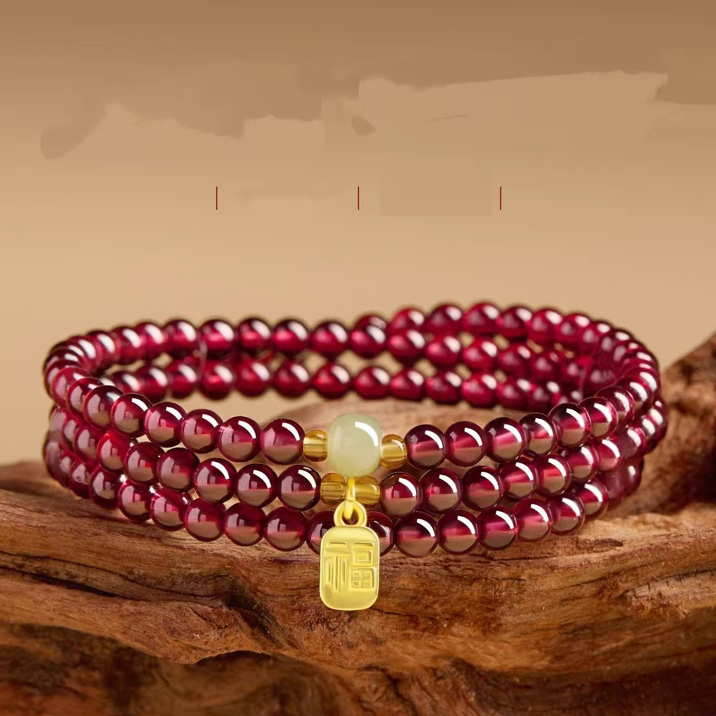 Garnet Red Glass Layered Wrap Bracelet - Summer 3-Layer Beaded Bangle Elegant Charm Wristband Jewelry For Women product image