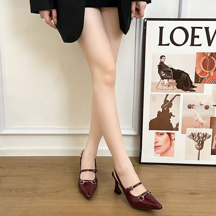 Women's Straight Buckle Buckle With Pointed Toe And Empty Back Sandals, With A Horseshoe Heel And High-heeled Shoes