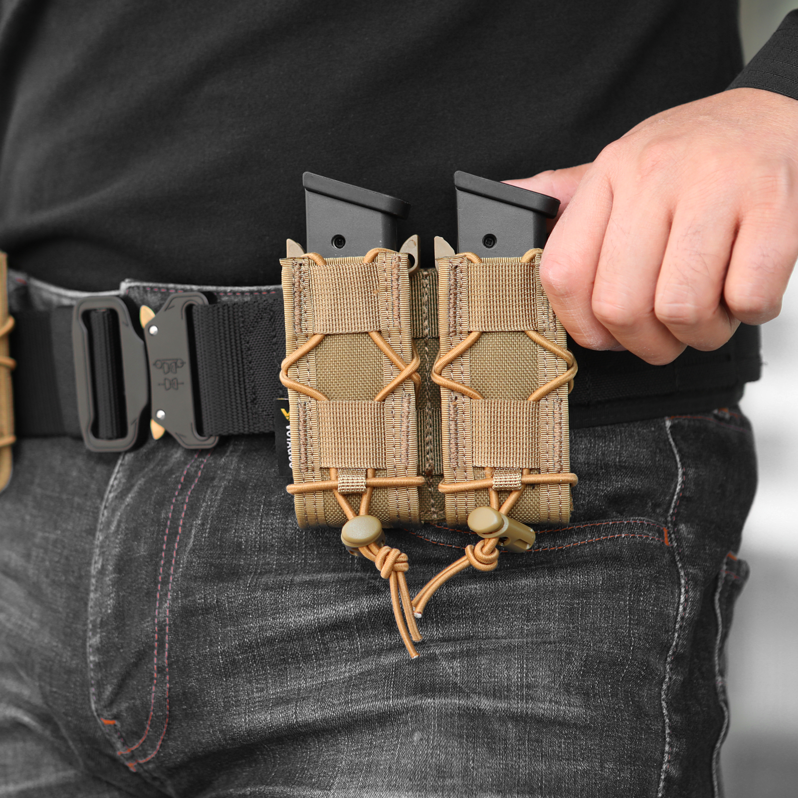 Molle Open-Top Pistol Mag Pouch. Flexible rapid response. This molle mag pouch with open-top design with shock cord and polymer brackets, holds your magazine or hardware in place, and is fully adjustable to fit a variety of magazines or tools. With no ext