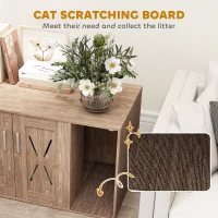 PawHut Cat Litter Box Enclosure With Scratching Board, Cat Washroom End Side Table,  Walnut Brown
