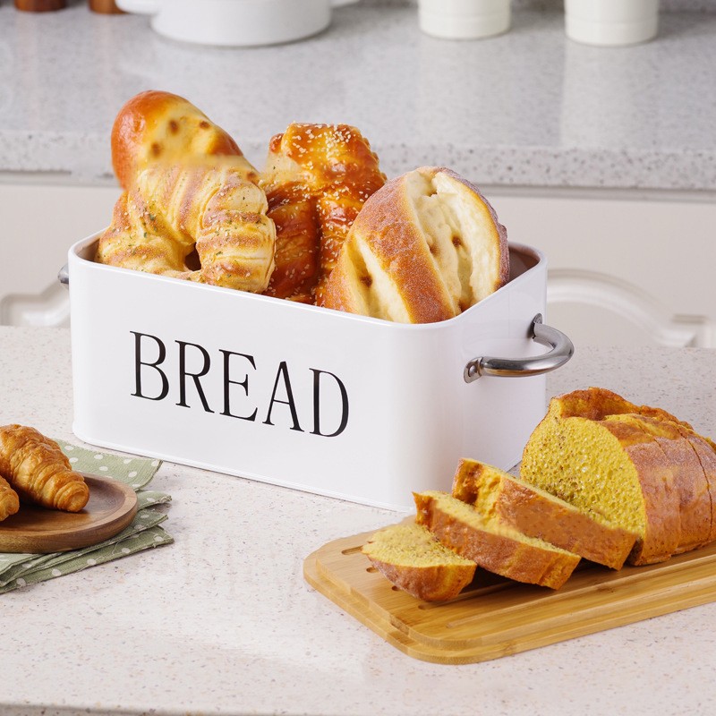 Large Bread Bin BambooMetal Bread Box Kitchen Loaf Food