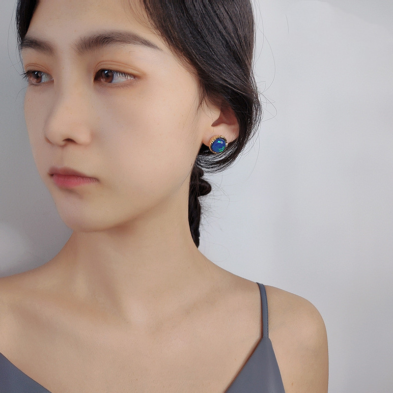 Silver Needle Minimalist Stud Earrings Time Gem Star Gradient Ear Clip