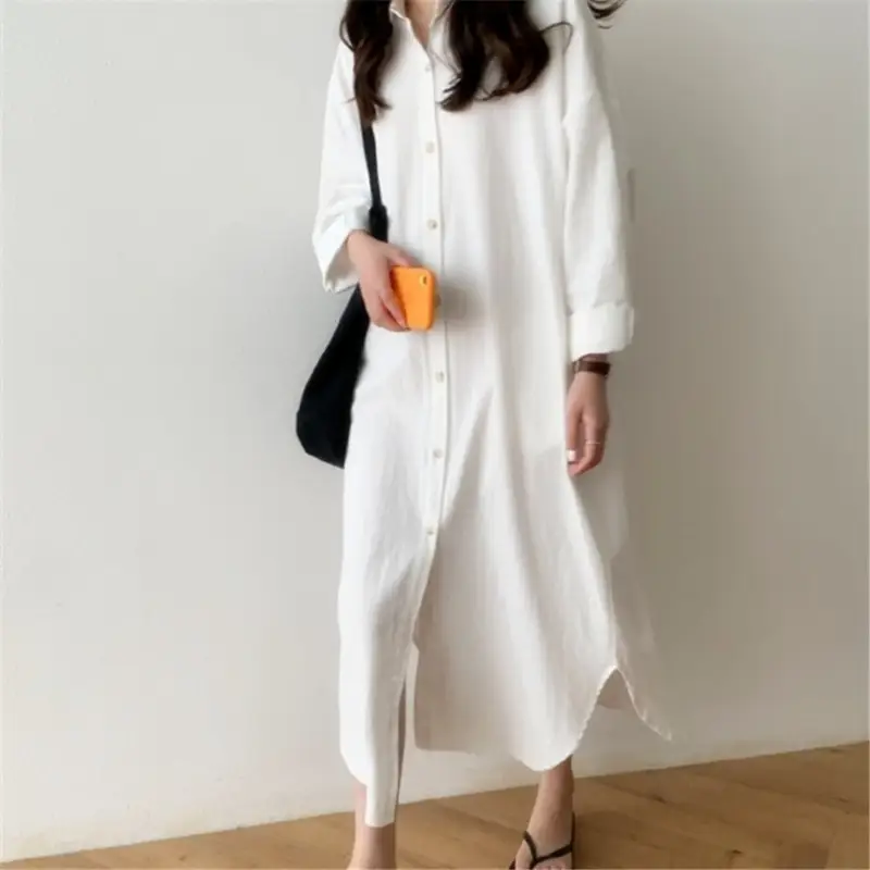 Cotton And Linen Elegant Idle Style Long Shirt
