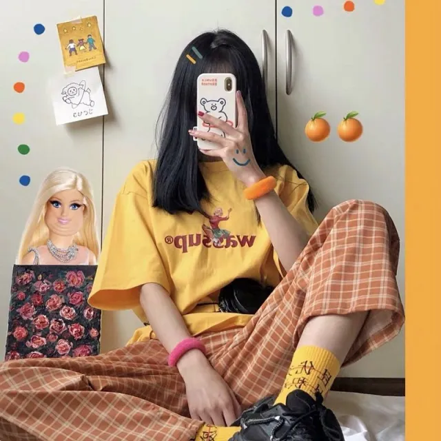 Spring And Summer New Slightly Plus Size Mm Loose Couple''s Sweet Spicy Top Sta Yellow - Shop at LoveMi