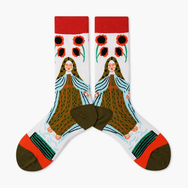 Cute Cotton Socks Women's Mid tube Color Anime Wild Retro A Pair Of Sunflowers - Shop at LoveMi