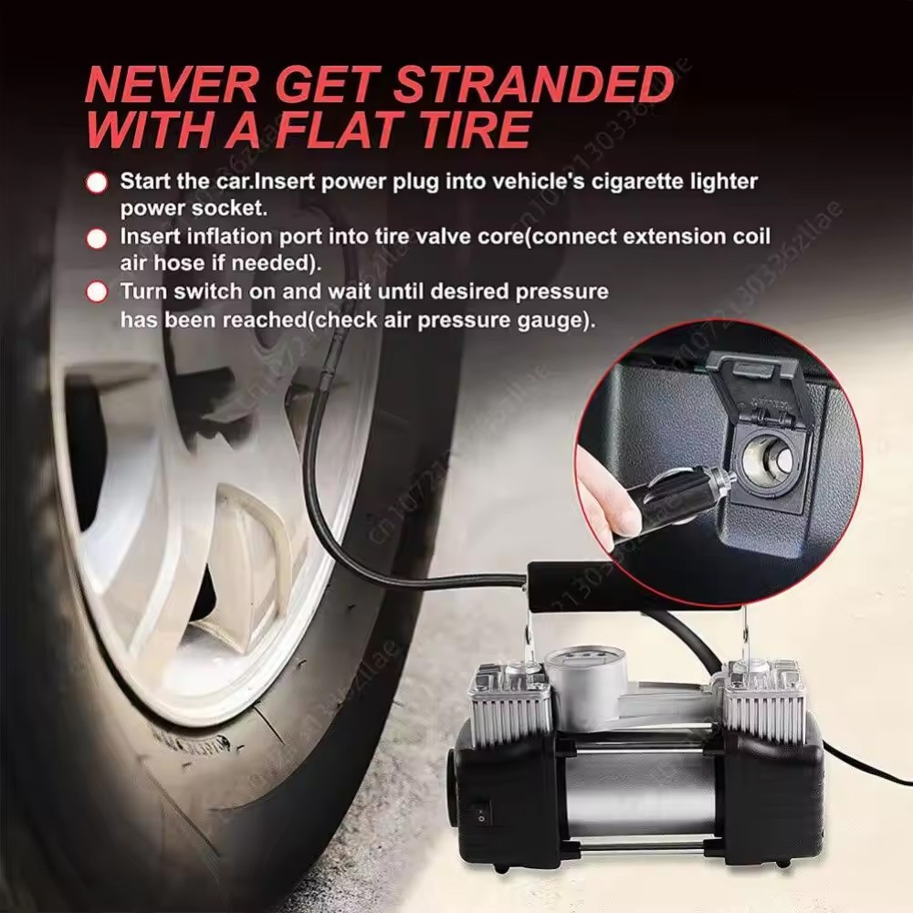 Heavy Duty 12V Electric Car Tyre Inflator Portable Air Compressor Pump 3