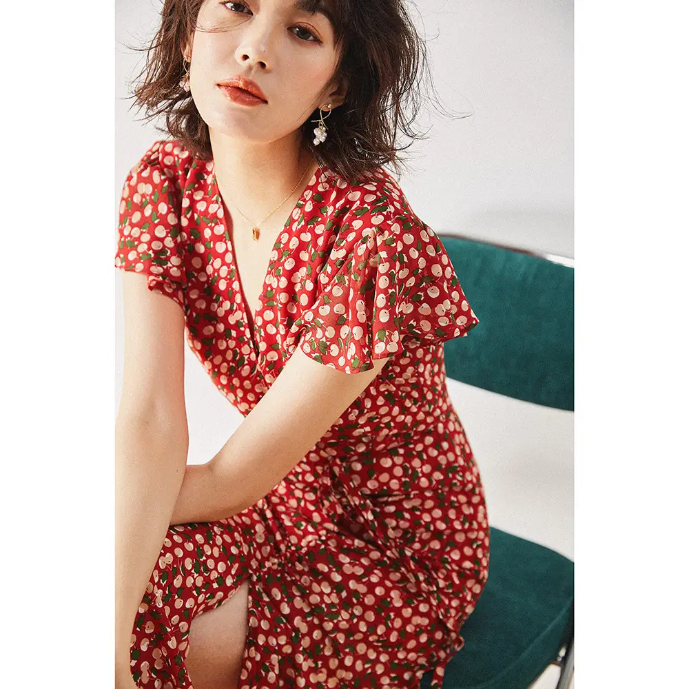 V-neck Elegant Slim Mid-length Dress