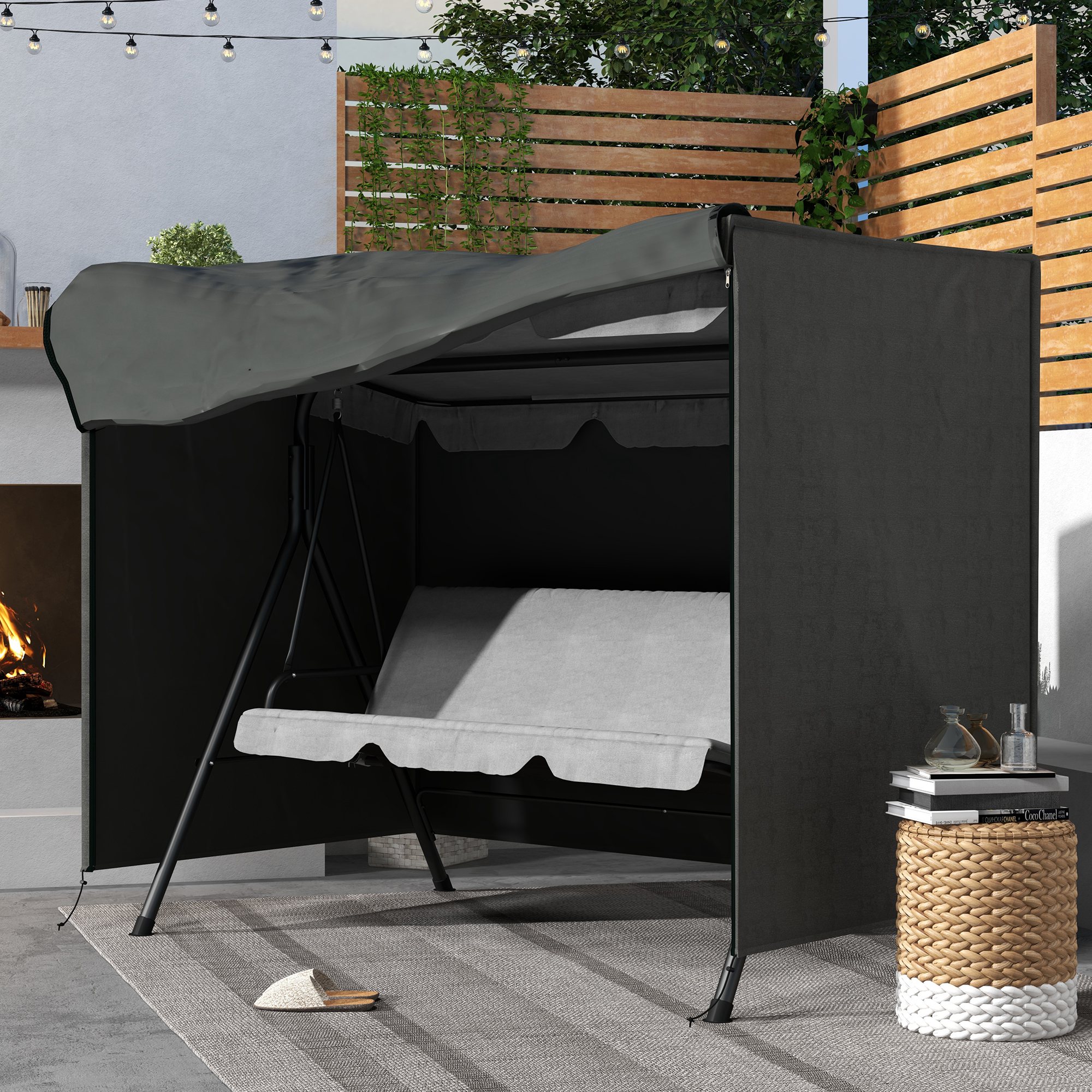 205 X 124 Cm Three Seater Swing Chair Protective Cover Dark — image 8
