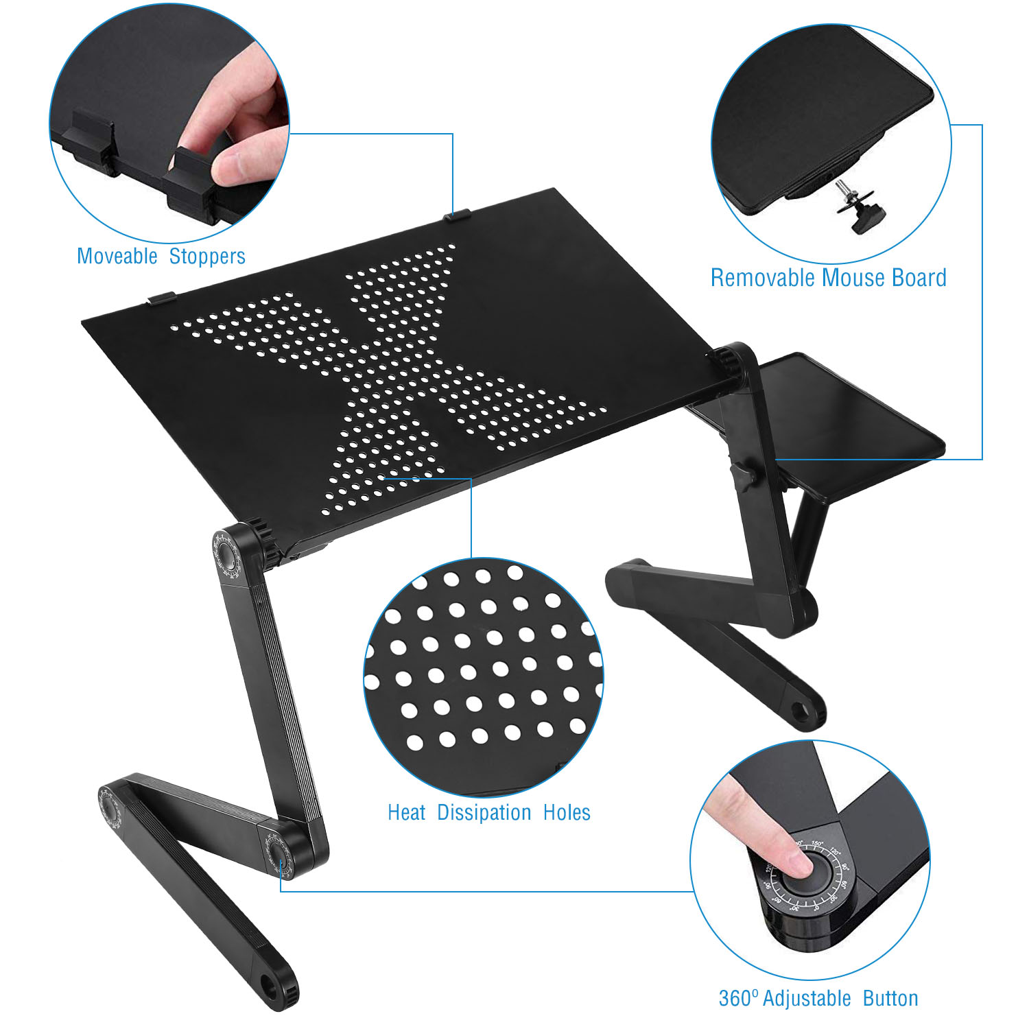1Pc Foldable Laptop Table Bed Notebook Desk With Mouse Board Aluminum Alloy Breakfast Snacking Tray For Home Office Travel Use 8