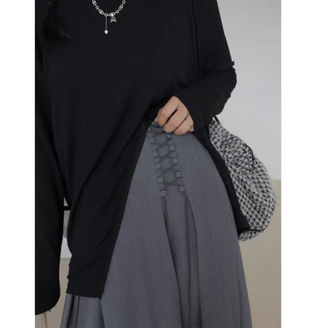 Net Red Korean Version Of The Lace up Pleated High waist A line Skirt Gray Fashion Temperament Grey - Shop at LoveMi