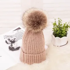 Thickened Warm Dark Buckle Wool Ball Woolen Hat - Pink - View 1