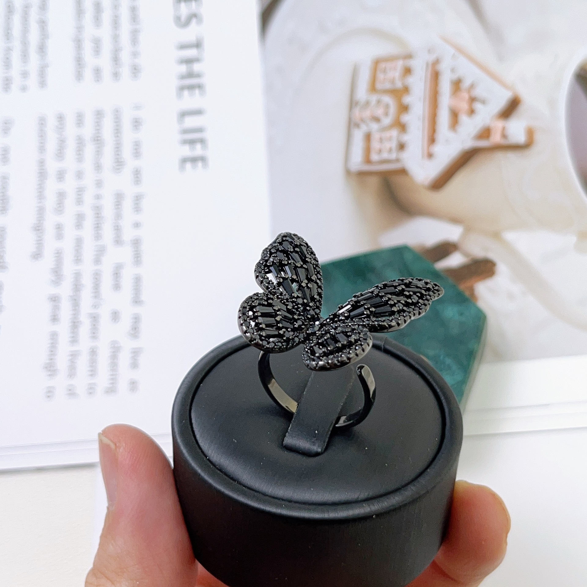 Title 5, Black Butterfly Zircon Ring Copper Women