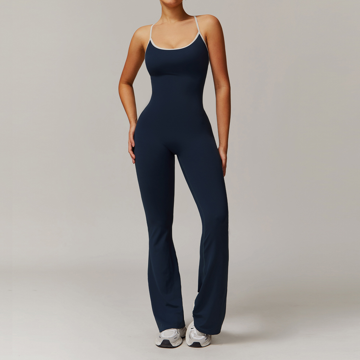 Solid Beauty back Long Pants Jumpsuit Yoga Fitness Running Dance Slim Bodysuit Women Sports Clothing Blue - Shop at LoveMi