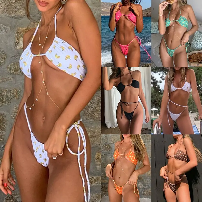 Bikini Color Split Beach Vacation Backless Push Up Swimwear