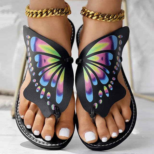 Butterfly Print Round Toe Flip Flops, Comfortable Summer Beach Shoes, Casual Women's Footwear, Perfect For Poolside And Daily Wear Us 8 - Shop at LoveMi