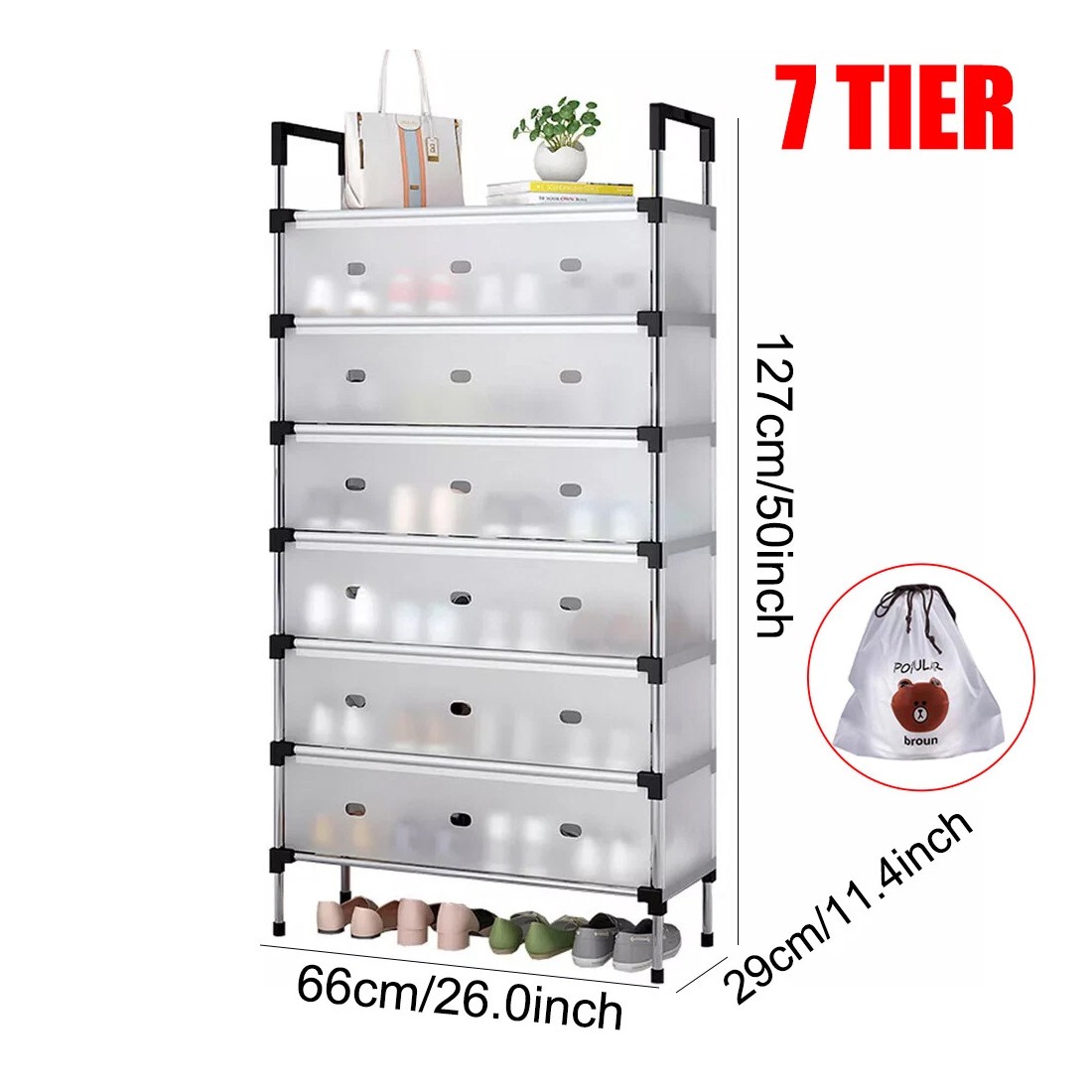 7 Tier Cabinet Storage Organiser Shoe Rack Stand Holder W Dust-proof Cover — image 5