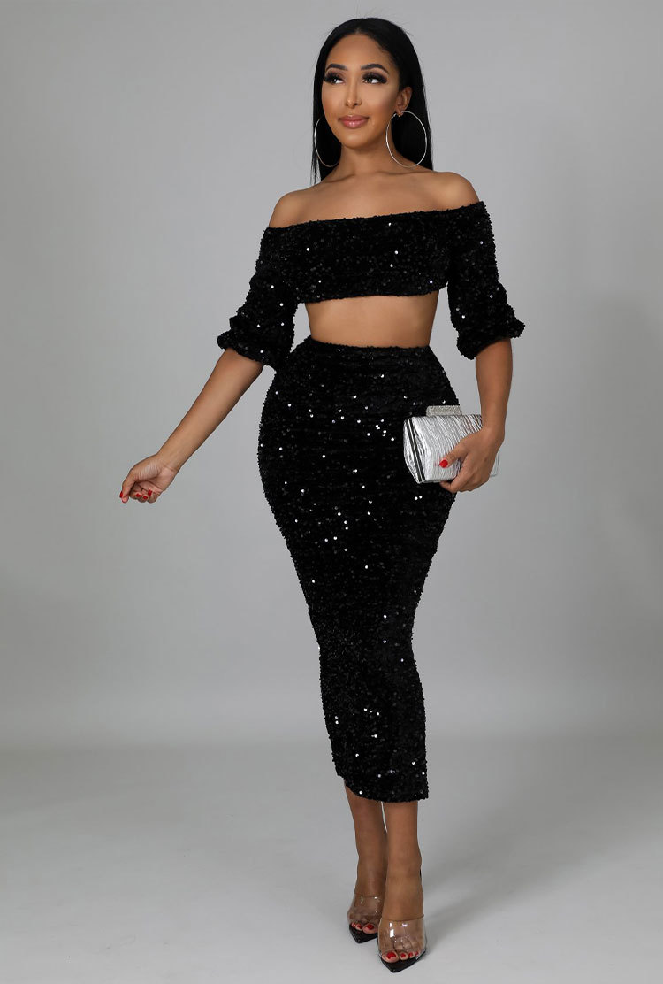 Sequin Vest and Skirt Two-Piece