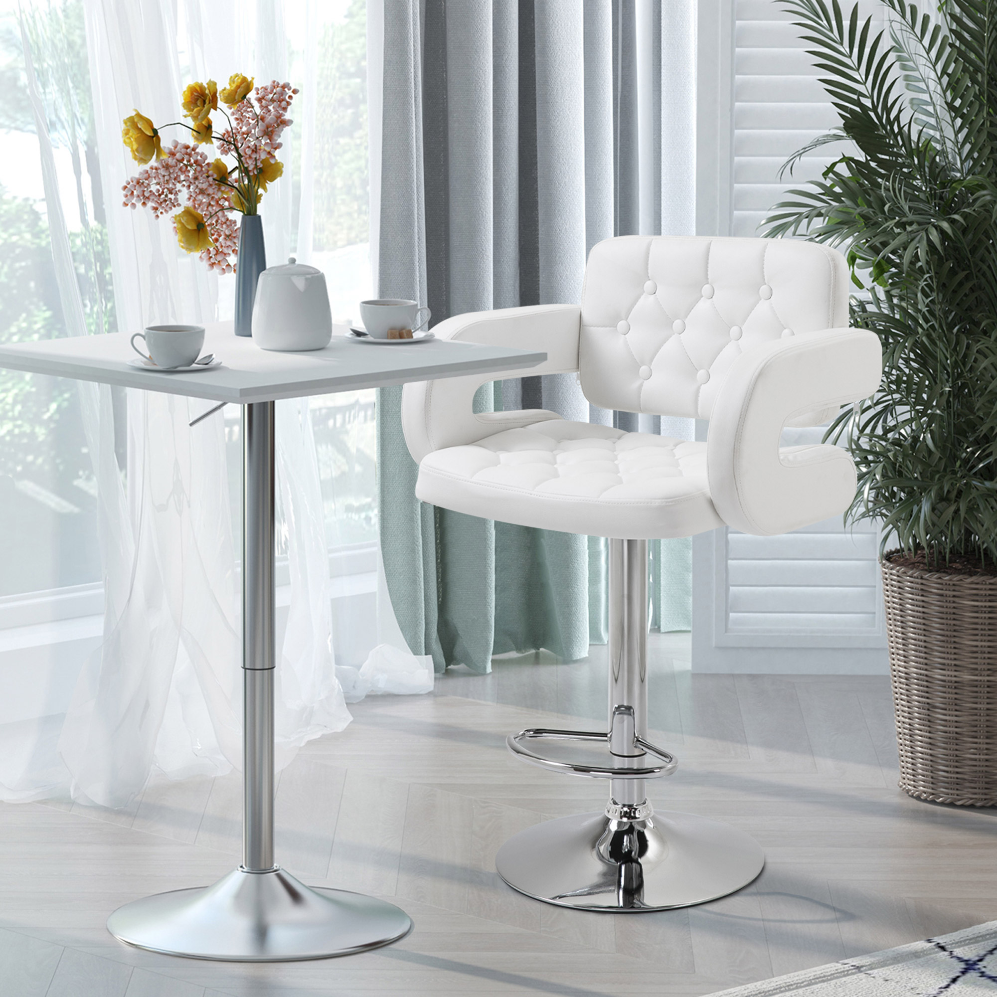 PU Leather Cushioned Rotating Bar Stool, Adjustable Height, With Backrest — image 2