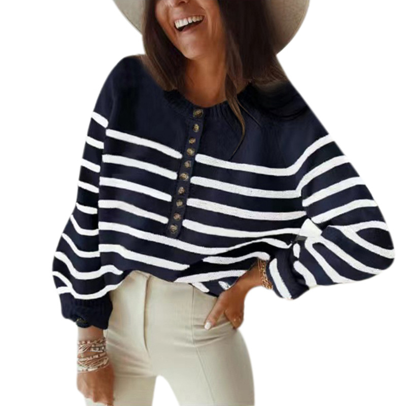 Title 3, Striped pullover blouse fashion button cardigan...