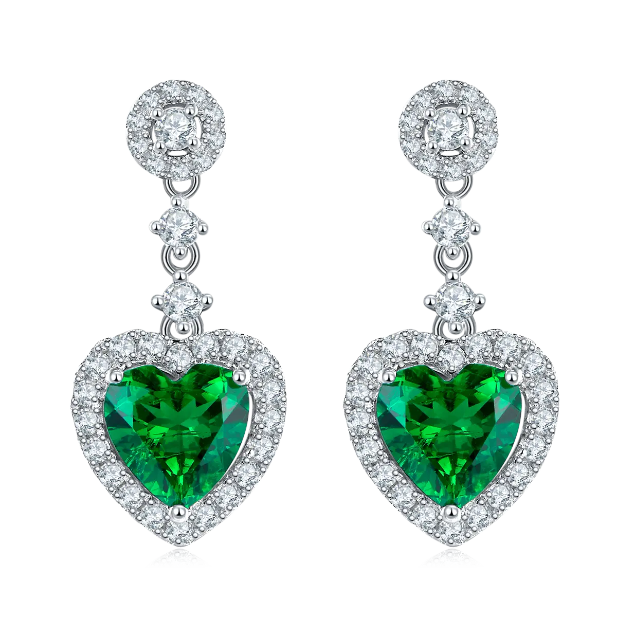 S925 Silver 3.5g Lab-Created Emerald Heart Drop