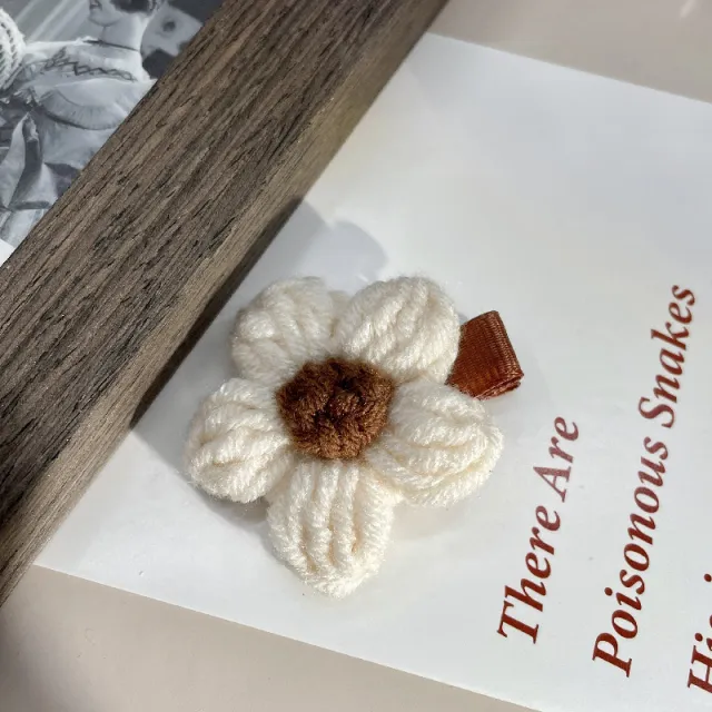 Milk Coffee Retro Woven Wool Flower Hairpin Hair Accessories White - Shop at LoveMi