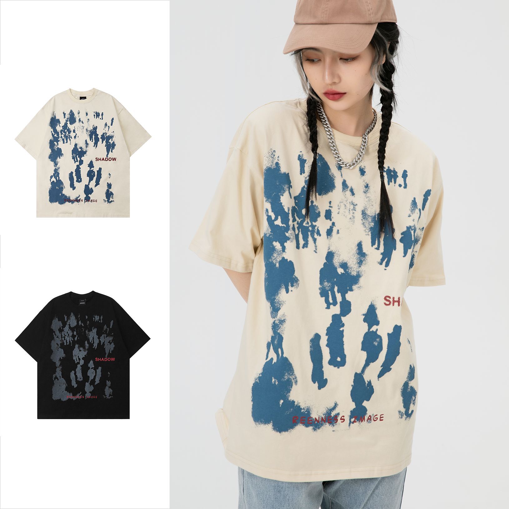 Women's Fashion Abstract Silhouette Print Short Sleeve T-Shirt