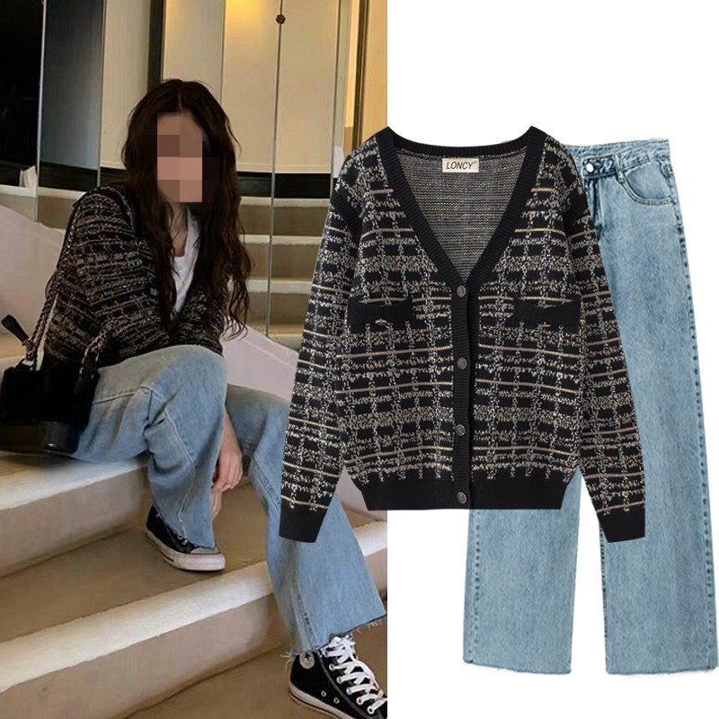 Title 1, Ensemble veste et pull en tricot vintage pour f...