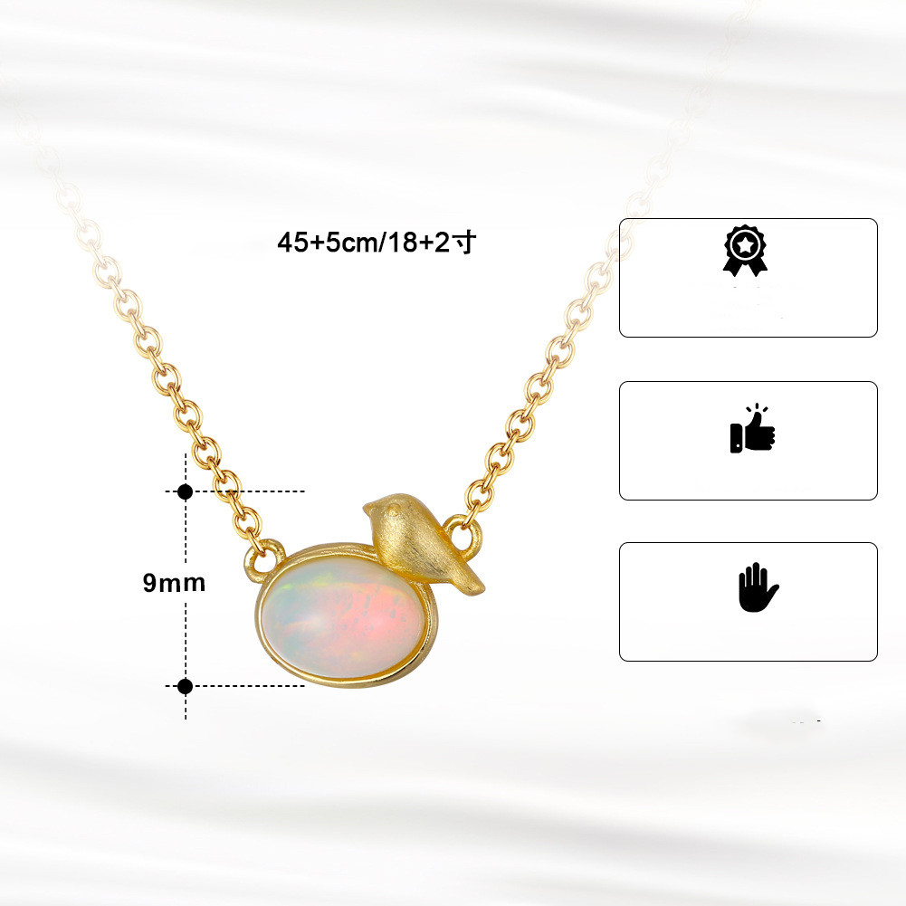 Sterling Silver Necklace Natural Opal Stones 14K Gold