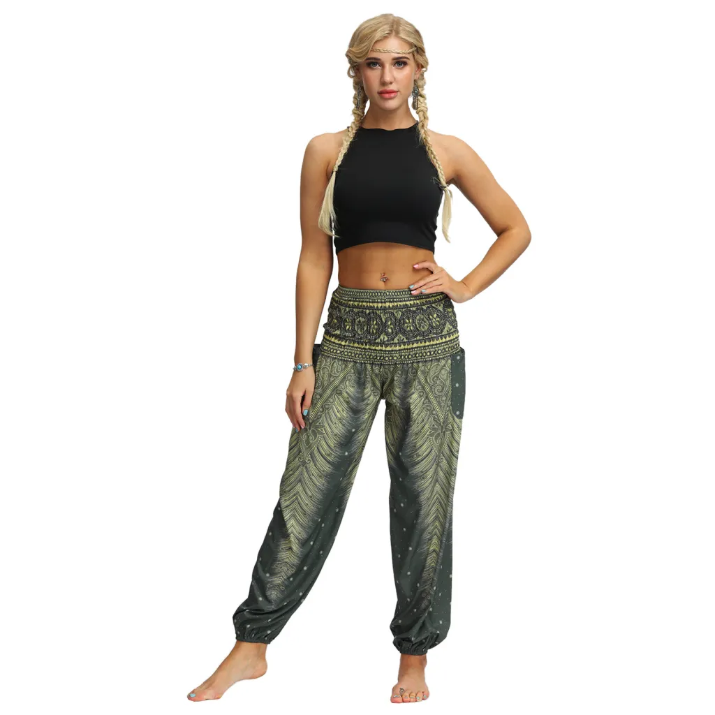 Golden elephant pattern outdoor yoga pants - Gold