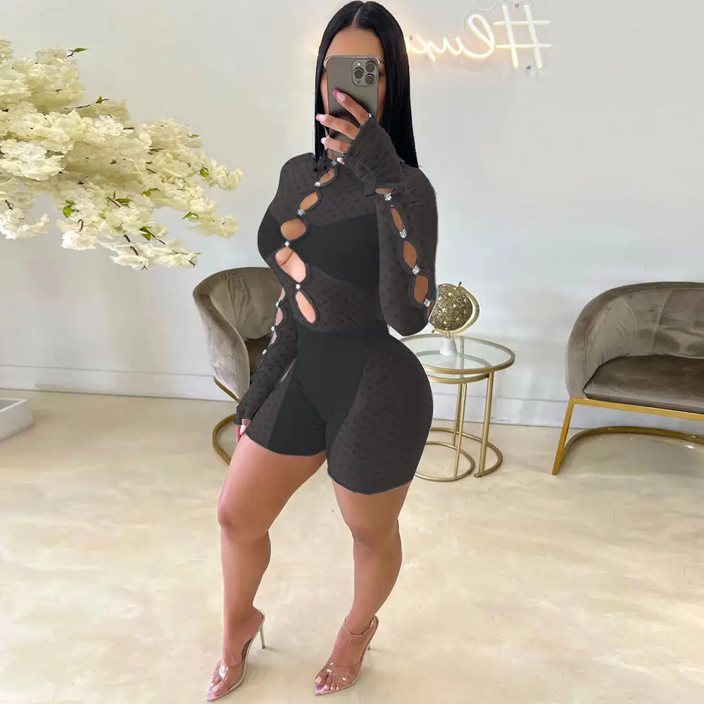Spring And Summer New Patchwork Sheer Cutout Women's Jumpsuit