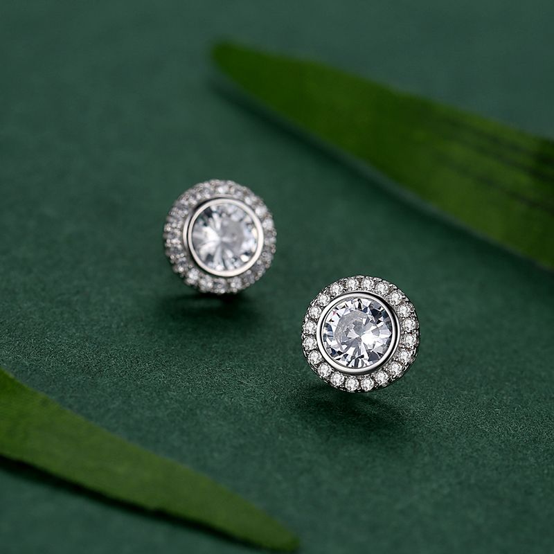 S925 Sterling Silver Round Simulation Diamond Stud Earrings