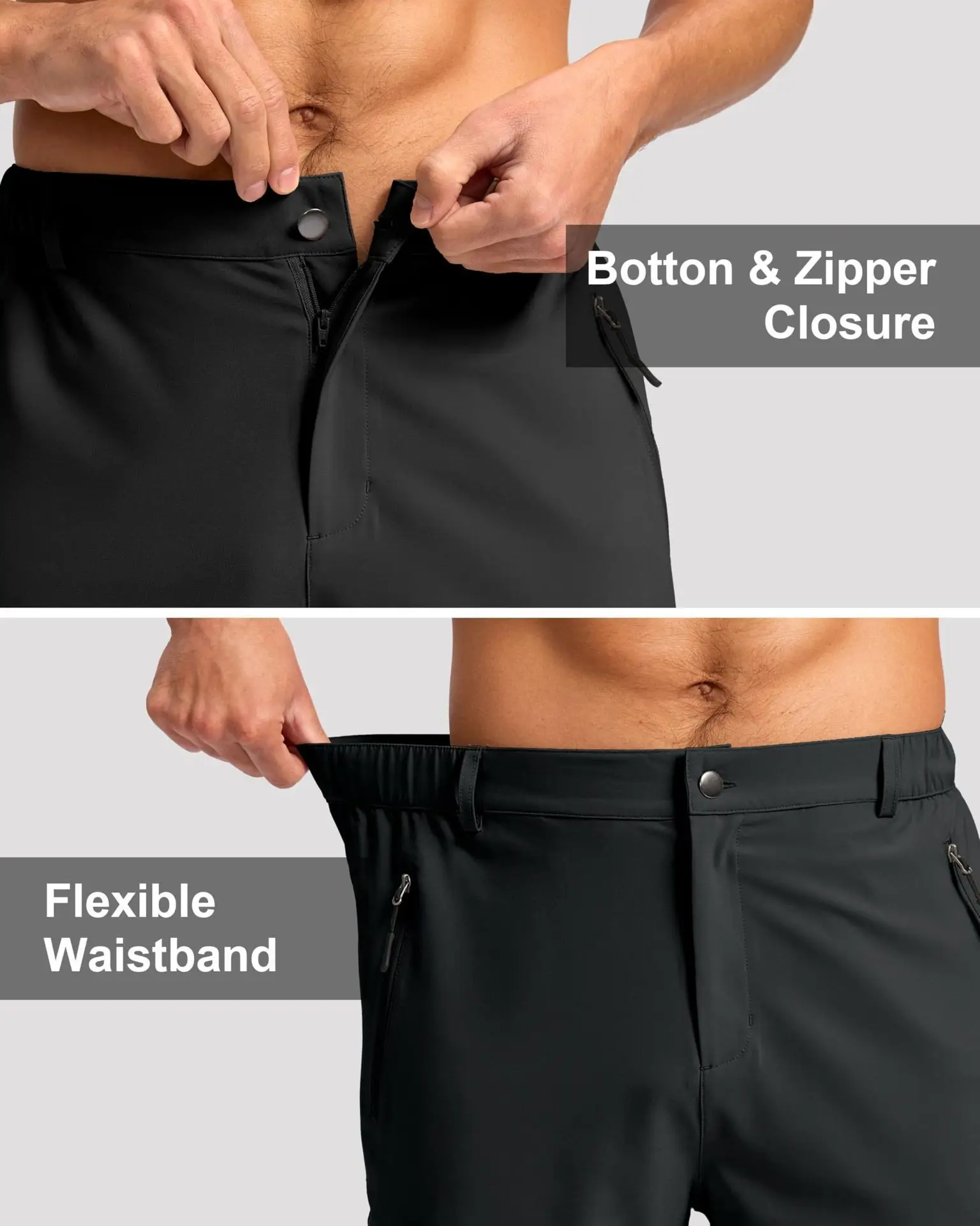 Men's Cargo Shorts Multi Zipper Pockets Elastic Waist Quick Dry 2 Colors Outdoor Hiking Athletic Shorts Wholesale Factory Custom