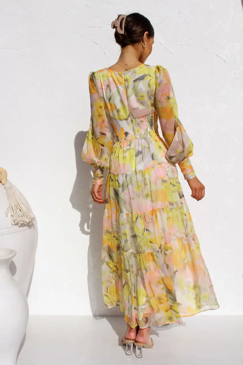 Autumn And Winter Casual Printed Long-sleeved V-neck Large Swing Dress Skirt