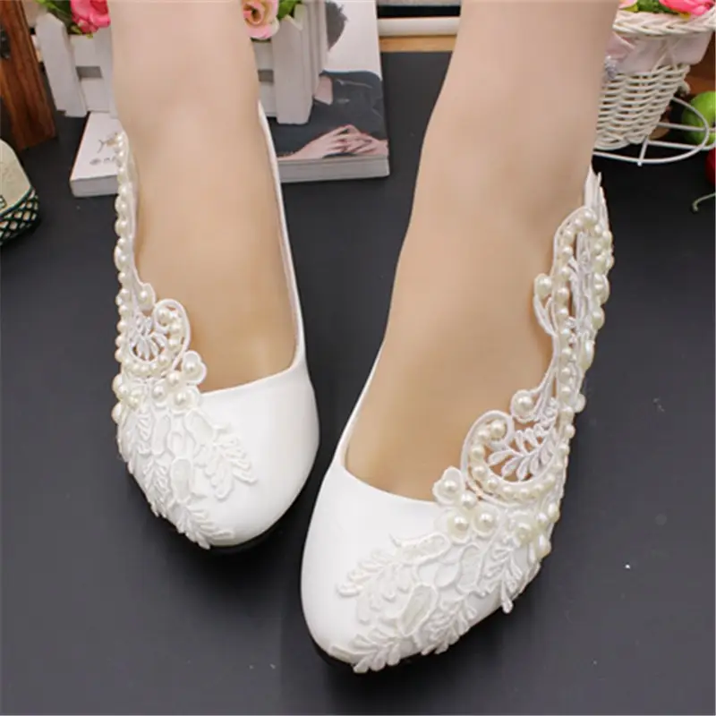 Pearl Large White Wedding Shoes