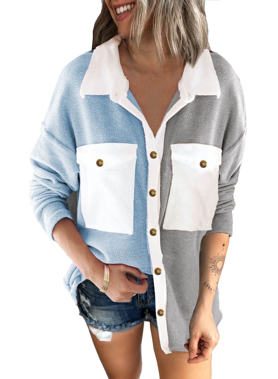 Women's Contrast Cardigan Shirt Jacket