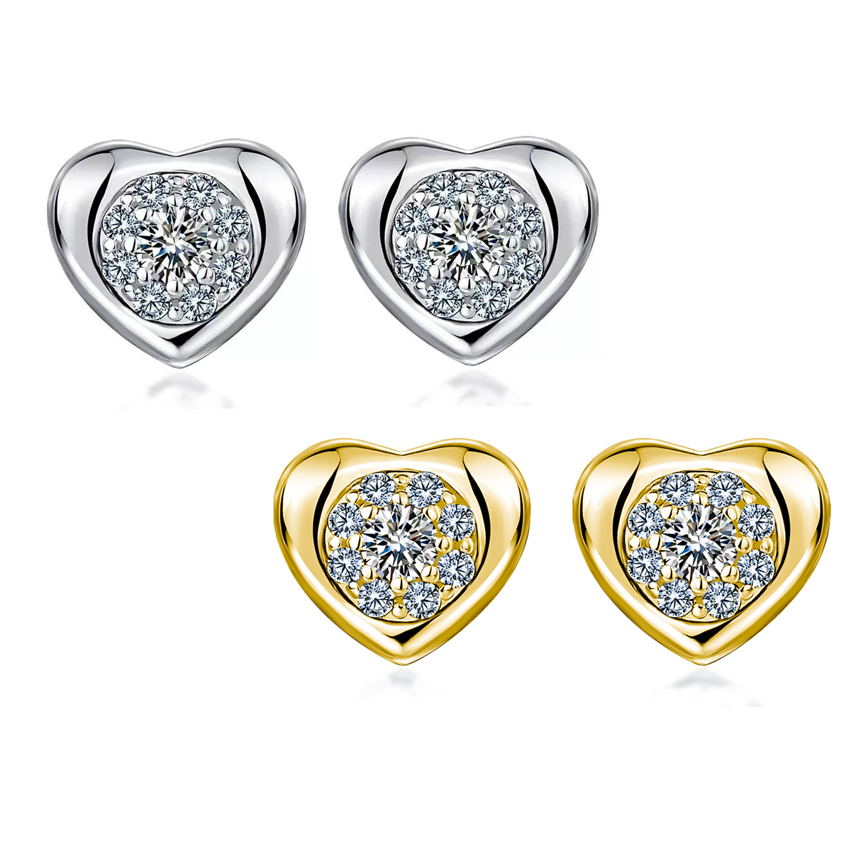 S925 Sterling Silver Heart Stud Earrings, 3mm Round D-VVS1 Moissanite, Platinum Plated 1.9g Women's Jewelry Gift Box Set