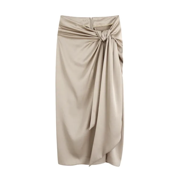 Fit And Slim Knotted Midi Skirt Apricot - Shop at LoveMi