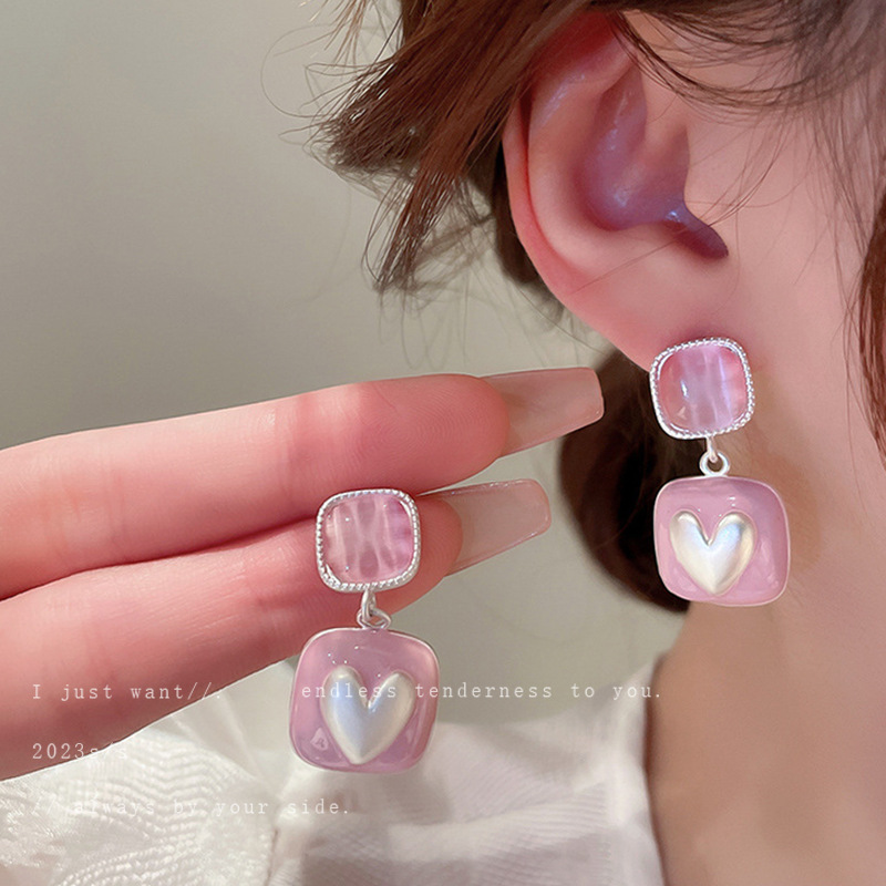 Sweet Textured Heart Flower Earrings Women Silver Needle Cat Eye Pearl Studs Fashion Jewelry 3
