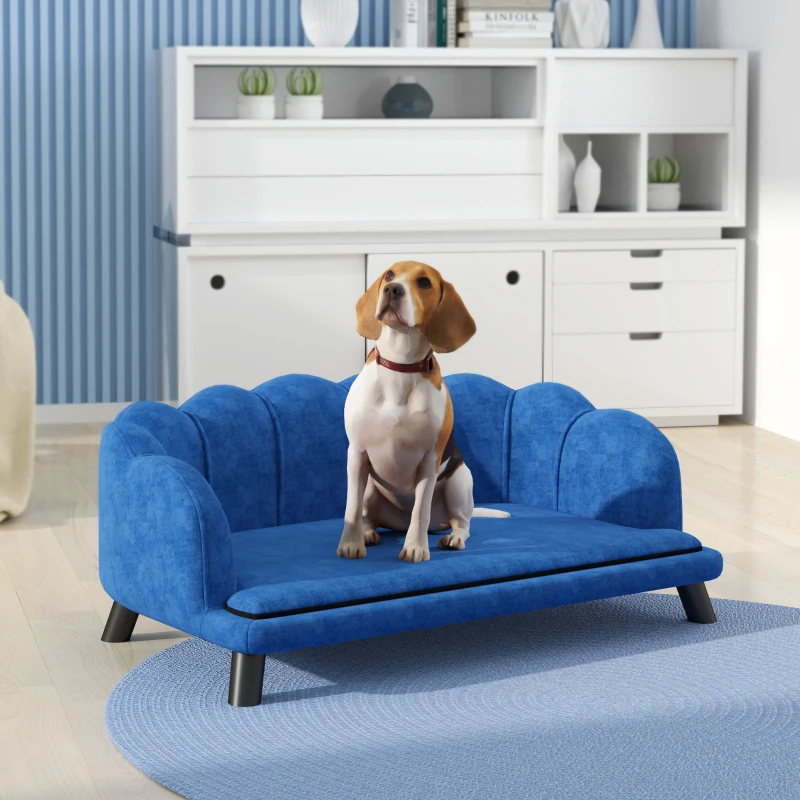 PawHut Pearl Design Pet Sofa For Medium And Large Sized Dogs, Pet Bed With Cushion And Solid Wood Legs, Dark Blue