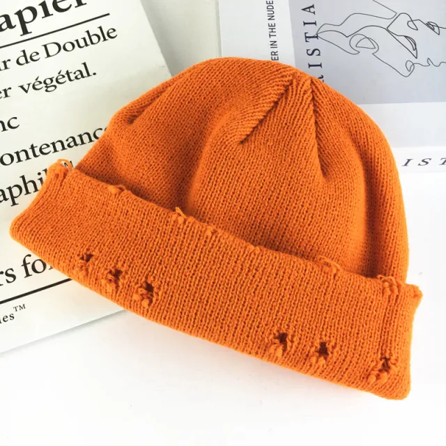 Autumn And Winter Hole Knit Woolen Hat Orange - Shop at LoveMi