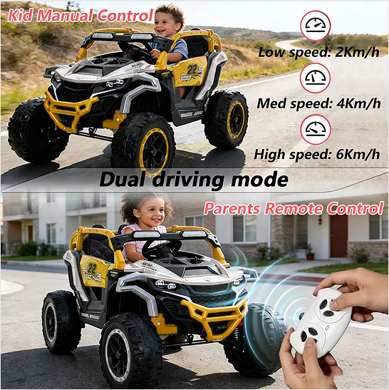 Ride On Models Truck Car 12V Kids Electric Vehicles, Remote Control, Front & Rear Shock Suspension, 2 Seater UTV, Flashlights And A Built-in Music Player, For Age 3-6 Years Old