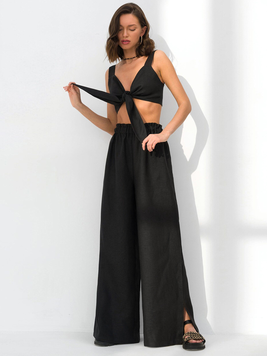 Women's Fashion Casual Cotton And Linen V-neck Suit