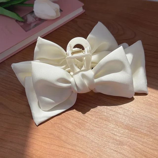 Plain Color XL Bow Ribbon Hair Claw White - Shop at LoveMi