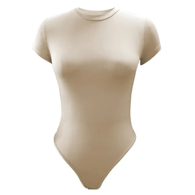 Sexy Tight fitting Short sleeved Jumpsuit Summer Solid Color Bodysuit Womens Clothing Khaki - Shop at LoveMi