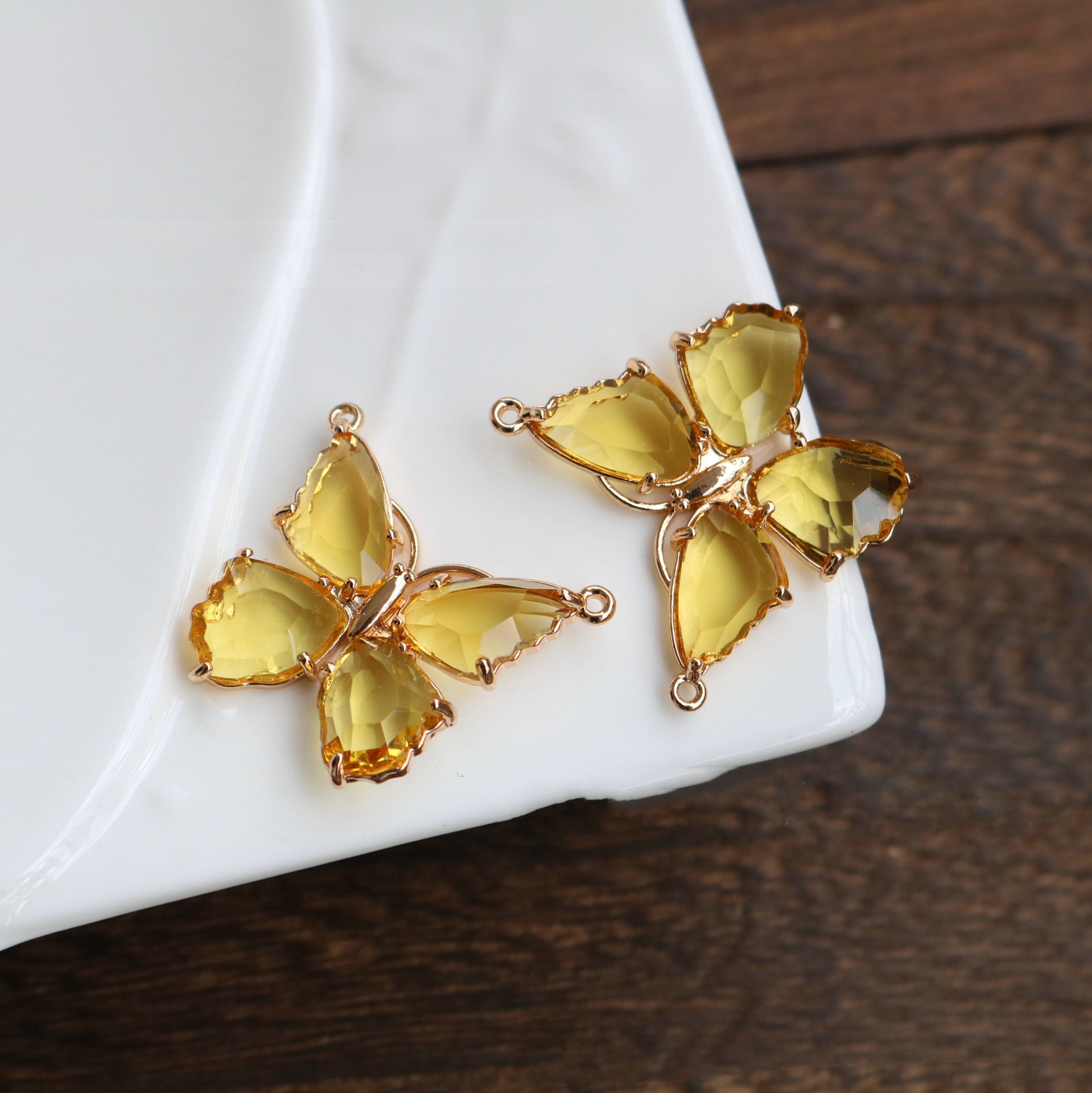 Diy Jewelry Accessories Crystal Glass Four petal Butterfly Yellow - Shop at LoveMi