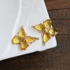 Diy Jewelry Accessories Crystal Glass Four-petal Butterfly - Yellow - View 1