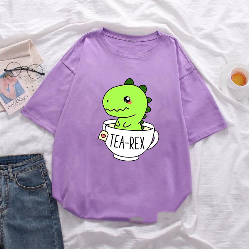 Dinosaur Tea Cup Letter Print Short Sleeve