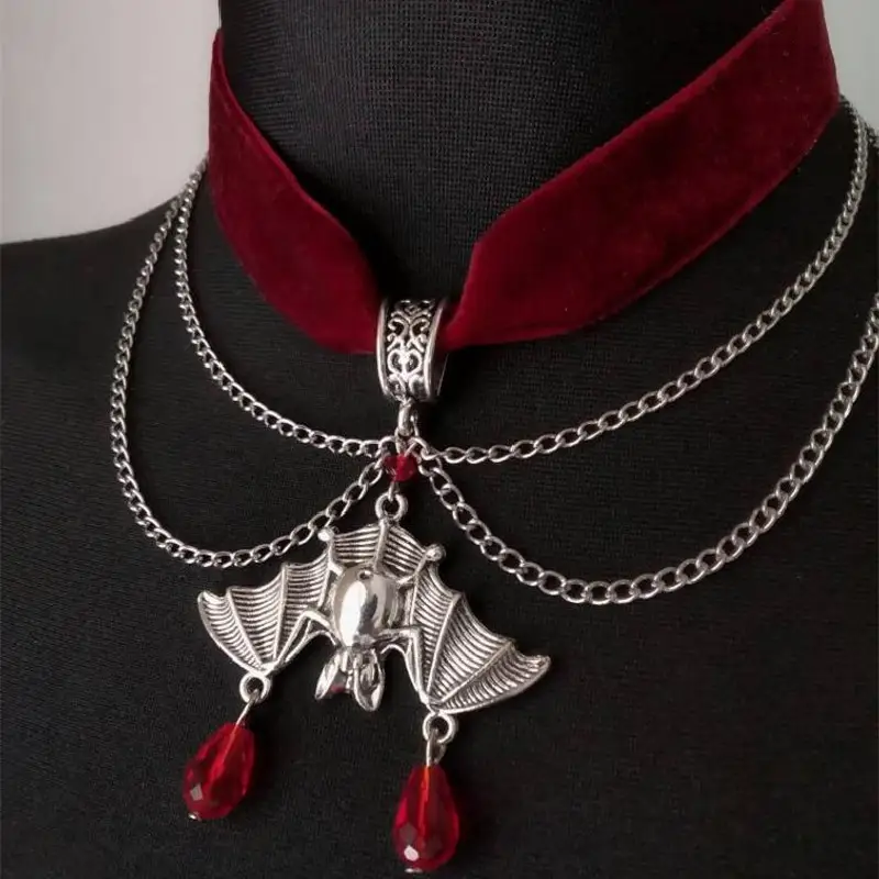 Red Velvet Necklace Clavicle Chain Bat Beads