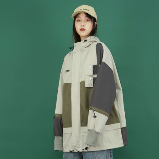 Women's Plus Size Hooded New Loose Colorblock Jacket