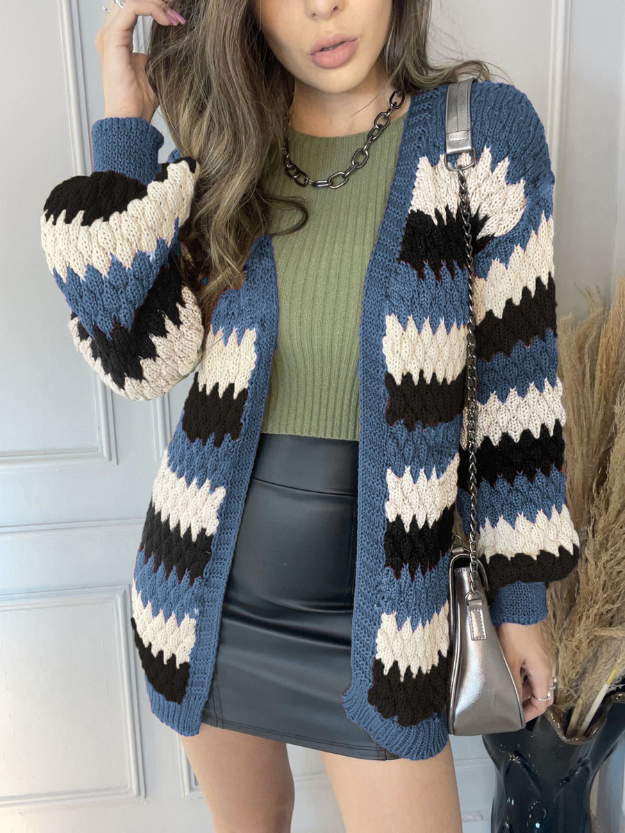 Independent Station Casual Color Matching Knitted Cardigan Sweater Spot